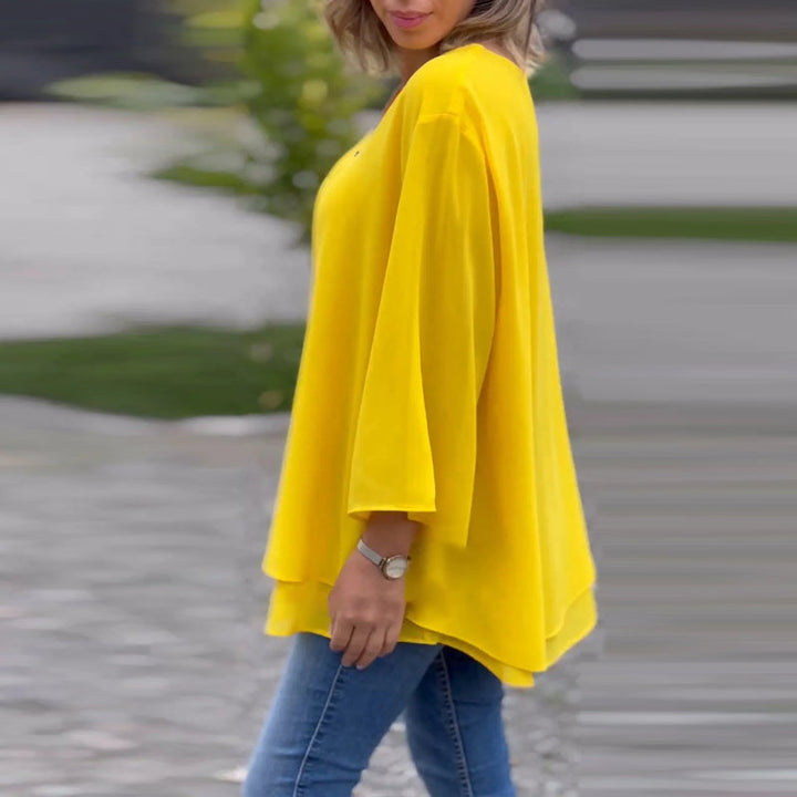 HEIDI- V-Neck Flowy Zipped Top